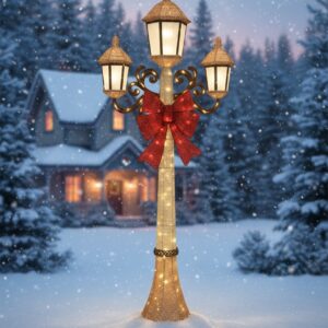 Holiday Lamp Post with 220 LED Lights & Red Bow